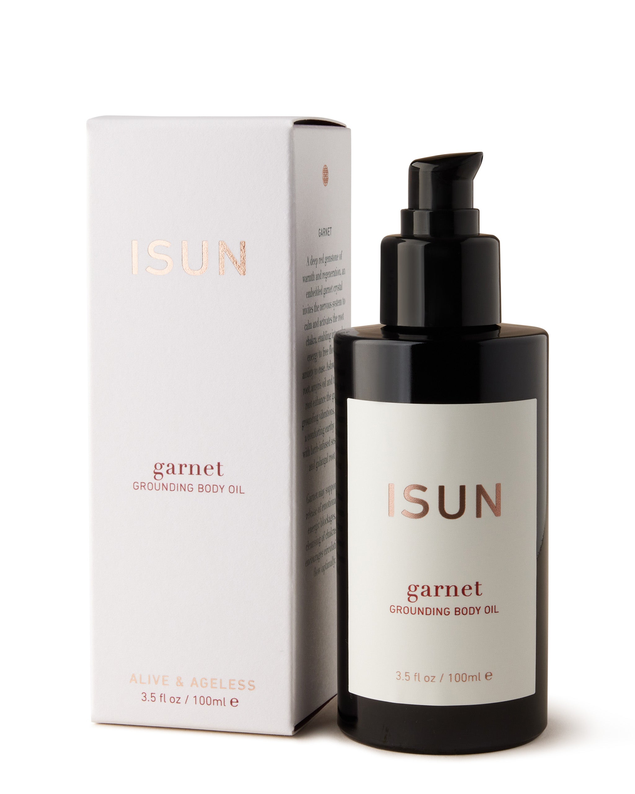 ISUN Garnet Grounding Body Oil 100ml with packaging