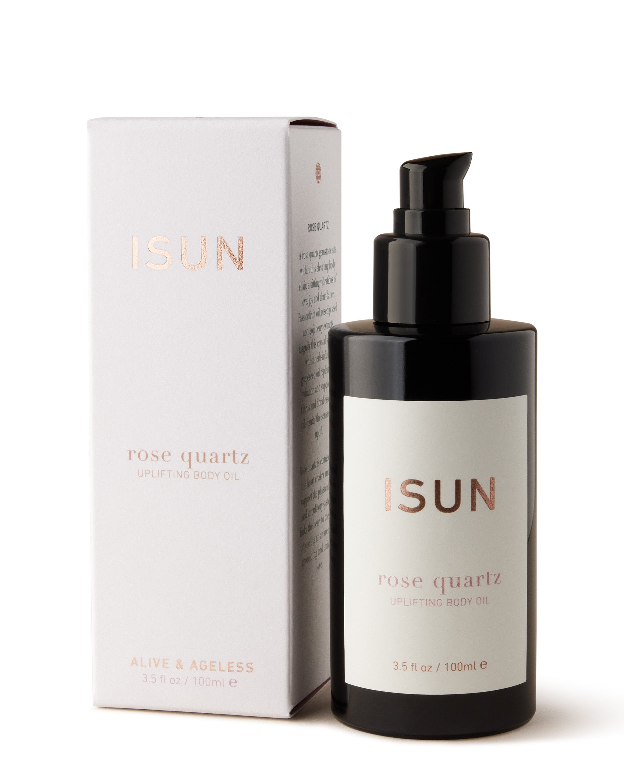ISUN Rose Quartz Uplifting Body Oil 100ml with packaging